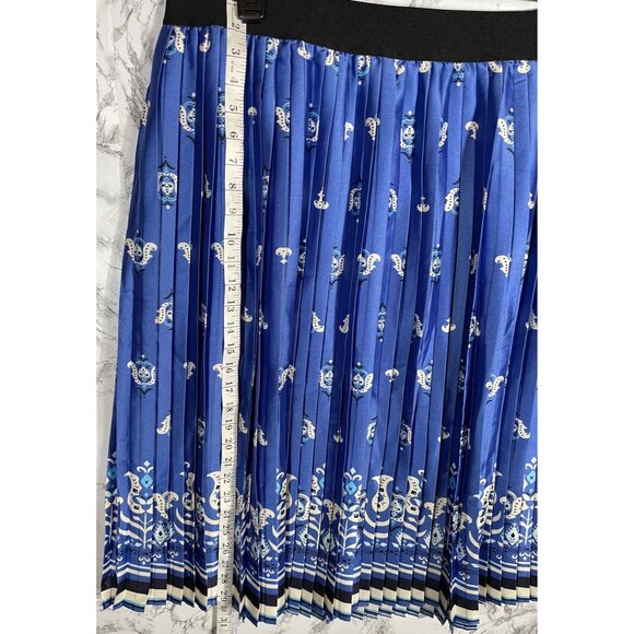 Lane Bryant Womens Pleated Midi Skirt Size 16 Blue & White Floral Print Elastic - Picture 4 of 7
